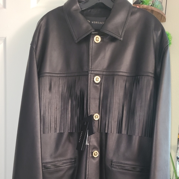 Versace fringe Leather jacket 56it NWT - Picture 6 of 15
